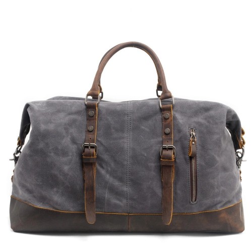 TP2 WAX VampTraveler™ XL Dicke gewachstem Canvas - Leder Reisetasche Handgepäck Weekender Schultertasche - Dunkelgrau